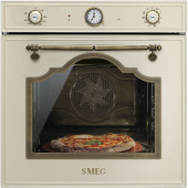 Smeg SFP750POPZ духовой шкаф с функцией пиролиза и функцией пицца, кремовый, фурнитура латунная от интернет-магазина Purezza 
