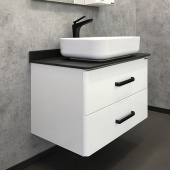 Comforty Амстердам-75 Тумба-умывальник с черной матовой столешницей раковина T-Y9378 75х50 00-00004668CF Белый от интернет-магазина Purezza 