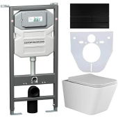 Ceramicanova Инсталляция Envision, шумоизоляция, Metric унитаз подвесной безободковый, кнопка смыва Flat матовый черный CN3007_1002B_1000 от интернет-магазина Purezza 