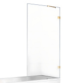 New Trendy AVEXA GOLD SHINE Стеклянная шторка на ванну, золотой профиль, стекло прозрачное, толщина стекла 6 мм, косой кронштейн от интернет-магазина Purezza 