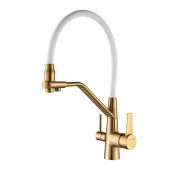 Rose Смеситель для кухни с подключением к фильтру и гибким извивом R558G Золотой сатин от интернет-магазина Purezza 