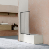 Vincea Шторка стеклянная на ванну, профиль вороненая сталь, стекло прозрачное, конструкция распашная/раздвижная от интернет-магазина Purezza 