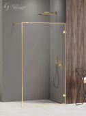 New Trendy AVEXA GOLD SHINE Душевая перегородка, длина 500-1400 мм, золотой профиль, стекло прозрачное, толщина стекла 6 мм от интернет-магазина Purezza 