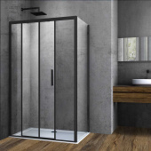 Vincea Soft Душевой уголок прямоугольный с одной раздвижной дверью, профиль черный, прозрачное стекло от интернет-магазина Purezza 