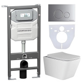 Ceramicanova Инсталляция Envision, с шумоизоляцией, Metric унитаз безободковый, кнопка смыва Round матовый хром CN3007_1001M_1000 от интернет-магазина Purezza 