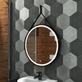 Uperwood Round Зеркало для ванной с подсветкой (80 см, LED подсветка, сенсор, черный ремень) 291020278 от интернет-магазина Purezza 
