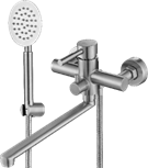 Knotlor Streamline Смеситель для ванны с длинным носиком и душевым набором, цвет Сталь, арт. SS-03 от интернет-магазина Purezza 