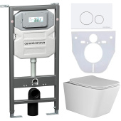 Ceramicanova Инсталляция Envision, с шумоизоляцией, Metric Rimless унитаз безободковый, клавиша Round белый матовый CN3007_1001W_1000 от интернет-магазина Purezza 