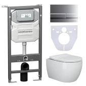 Ceramicanova Инсталляция Envision, с шумоизоляцией, с унитазом Play Rimless безободковым, крышка микролифт, клавиша Flat матовый хром CN3001_1002M_1000 от интернет-магазина Purezza 