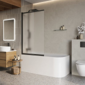 Belbagno LUCE-VF-11 Душевая шторка на ванну, ширина 900 мм, цвет профиля черный матовый, стекло рифленое от интернет-магазина Purezza 
