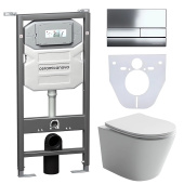 Ceramicanova Инсталляция Envision, унитаз безободковый подвесной Balearica Rimless белый, шумоизоляция, кнопка смыва Flat, хром CN6000_1002CH_1000 от интернет-магазина Purezza 
