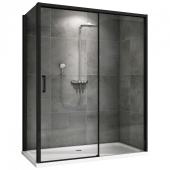 ABBER Komfort Душевой уголок прямоугольный, дверь раздвижная, цвет профиля черный, стекло прозрачное от интернет-магазина Purezza 