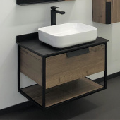 Comforty Кёльн-75 Тумба-умывальник с черной столешницей с раковиной T-Y9378 75.5х52 00004149065CF Дуб темный от интернет-магазина Purezza 