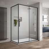 Vincea Slim-U Душевой уголок прямоугольный с одной раздвижной дверью 120х90, черный профиль, прозрачное стекло от интернет-магазина Purezza 