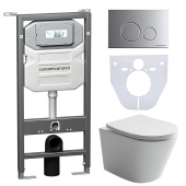 Ceramicanova Инсталляция Envision, подвесной безободковый унитаз белый Balearica, шумоизоляция, кнопка смыва Round, хром матовый CN6000_1001M_1000 от интернет-магазина Purezza 