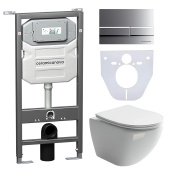 Ceramicanova Инсталляция Envision, с шумоизоляцией, Metropol Rimless унитаз безободковый, кнопка смыва Flat матовый хром CN4002_1002M_1000 от интернет-магазина Purezza 