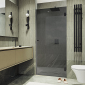 MауbаhGlass Душевая дверь в нишу на петлях, распашная дверь, ширина от 705 до 905 мм, цвет профиля черный, стекло графитовое от интернет-магазина Purezza 