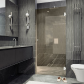 MауbаhGlass Душевая дверь на петлях, распашная дверь, ширина от 705 до 905 мм, цвет профиля хром глянцевый, стекло бронзовое от интернет-магазина Purezza 