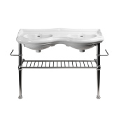 Kerasan Retro Консоль металлическая 120 см, на ножках, полка решетка, 2 полотенцедержателя, цвет: хром, 730190 от интернет-магазина Purezza 