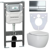 Ceramicanova Инсталляция Envision, с шумоизоляцией, Metric Rimless CN3007 унитаз подвесной безободковый, кнопка смыва Flat хром глянцевый CN3007_1002CH_1000 от интернет-магазина Purezza 