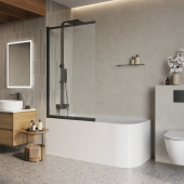Belbagno LUCE-VF-11 Душевая шторка на ванну, ширина 800 мм - 1000 мм, цвет профиля черный матовый, стекло прозрачное от интернет-магазина Purezza 