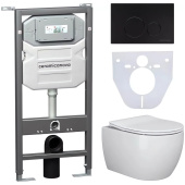 Ceramicanova Инсталляция Envision, с безободковым унитазом Play, сиденье микролифт, шумоизоляция, клавиша Round матовая черная CN3001_1001B_1000 от интернет-магазина Purezza 