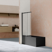 Vincea Шторка стеклянная на ванну, профиль черный, стекло прозрачное, конструкция распашная/раздвижная от интернет-магазина Purezza 