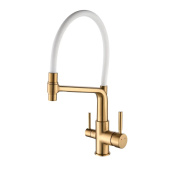 Rose Смеситель для кухни с подключением к фильтру и гибким извивом R658G Золотой сатин от интернет-магазина Purezza 