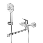 Belbagno UNIQUE Смеситель для ванны с длинным изливом в комплекте с ручным душем, шлангом и держателем UNIQUE-VASM-L-CRM от интернет-магазина Purezza 