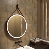 Uperwood Round Зеркало для ванной с подсветкой (65 см, LED подсветка, сенсор, коричневый ремень) 291020274 от интернет-магазина Purezza 