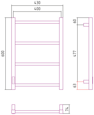 Сунержа Стилье Формат 26 Электрический полотенцесушитель 600х400 Матовый белый от интернет-магазина Purezza 