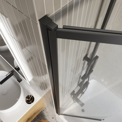 Belbagno LUCE-VF-11 Душевая шторка на ванну, ширина 800 мм - 1000 мм, цвет профиля черный матовый, стекло прозрачное от интернет-магазина Purezza 