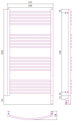 Сунержа Богема 3.0 выгнутая Электрический полотенцесушитель 1200х600 Сатин от интернет-магазина Purezza 