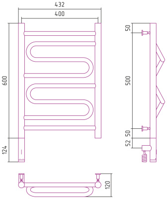 Сунержа Элегия 3.0 Электрический полотенцесушитель 600х400 Матовый черный от интернет-магазина Purezza 