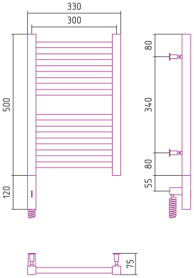 Сунержа Модус 3.0 Электрический полотенцесушитель 500x300 от интернет-магазина Purezza 