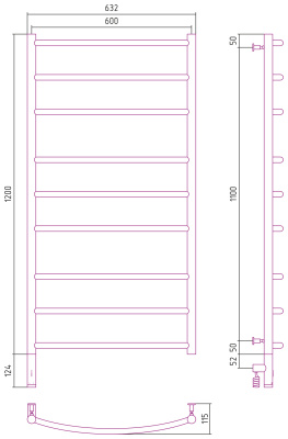 Сунержа Галант 3.0 Электрический полотенцесушитель 1200х600 Матовое золото от интернет-магазина Purezza 