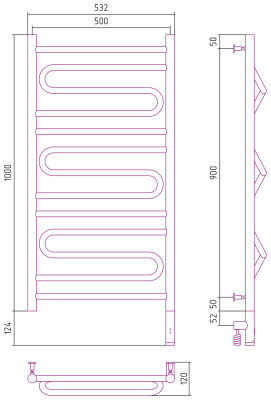 Сунержа Элегия 3.0 Электрический полотенцесушитель 1000х500 Матовая шампань от интернет-магазина Purezza 