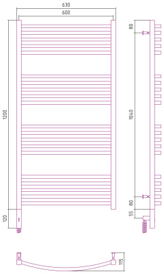 Сунержа Аркус 3.0 Электрический полотенцесушитель 1200х600 Сатин от интернет-магазина Purezza 