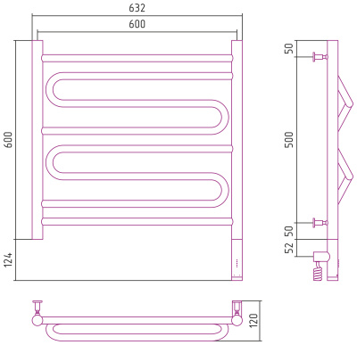 Сунержа Элегия 3.0 Электрический полотенцесушитель 600х600 Матовый белый от интернет-магазина Purezza 