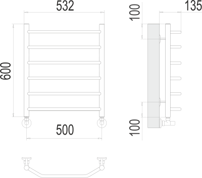 Terminus Виктория П6 Водяной полотенцесушитель 600х500 4670078530080 Глянцевый черный от интернет-магазина Purezza 