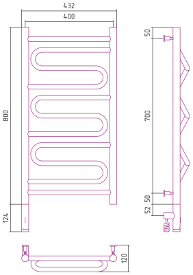 Сунержа Элегия 3.0 Электрический полотенцесушитель 800х400 Матовый черный от интернет-магазина Purezza 