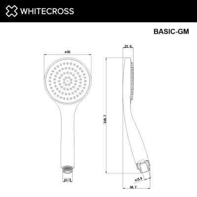 Whitecross Душевая лейка 1 режим BASIC-GM Оружейная сталь от интернет-магазина Purezza 