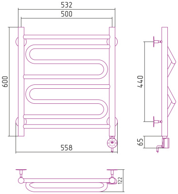 Стилье Формат 22 Электрический полотенцесушитель 600х500 Матовый черный от интернет-магазина Purezza 