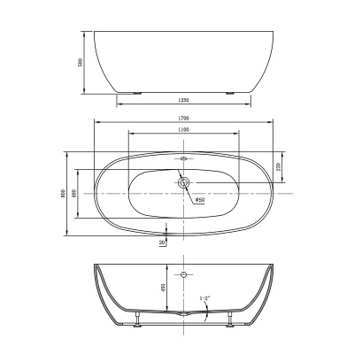 Vincea Акриловая ванна 170х80х58 VBT-405-1700 Белый от интернет-магазина Purezza 