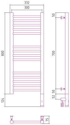 Сунержа Богема 3.0 прямая Электрический полотенцесушитель 800х300 Состаренная бронза от интернет-магазина Purezza 