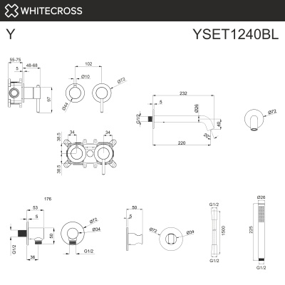 Whitecross Y YSET1240BL Смеситель для ванны скрытого монтажа, черный матовый от интернет-магазина Purezza 