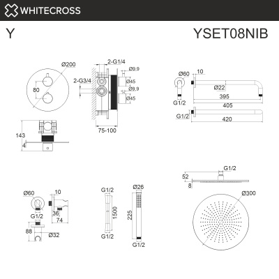 Whitecross Термостатическая душевая система скрытого монтажа YSET08NIB Брашированный никель от интернет-магазина Purezza 