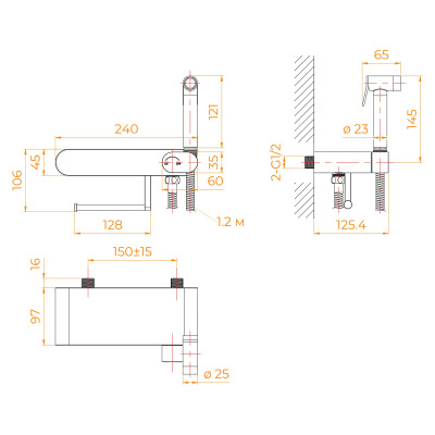 RGW SP-222-B Гигиенический душ с прогрессивным смесителем наружного монтажа, цвет Черный  от интернет-магазина Purezza 