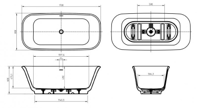 Belbagno DUE Прямоугольная акриловая ванна в комплекте со сливом-переливом 170x80x60 BB702-1700-800-K от интернет-магазина Purezza 