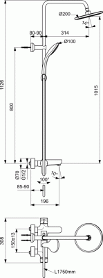 Ideal Standard IDEALRAIN CERAFINE O Душевая система в комплекте с настенным смесителем BC525XG Матовый черный от интернет-магазина Purezza 